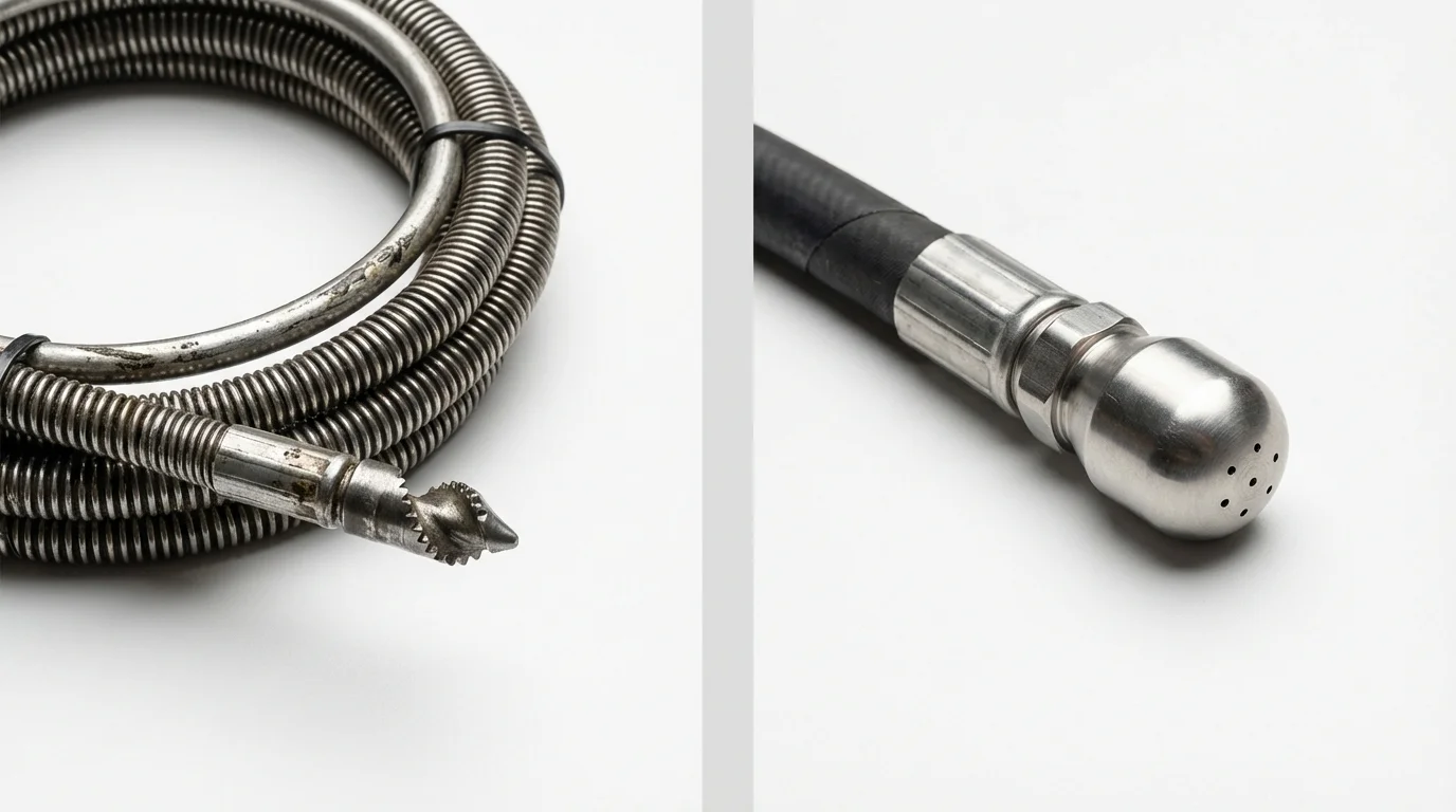 Drain snake cable and hydro jetting nozzle used for drain cleaning in Sugarcreek, OH