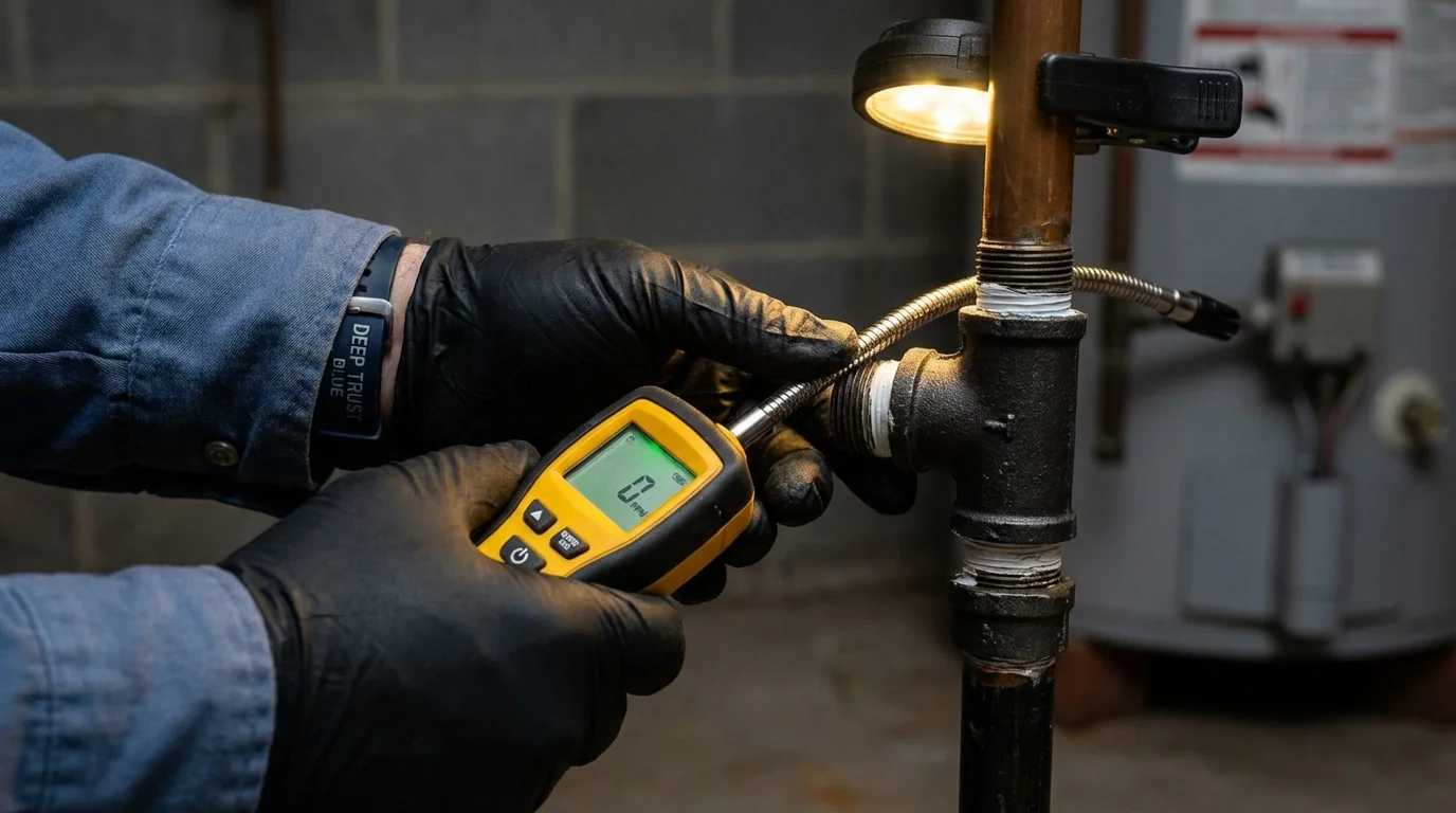 Gas leak detection with electronic sniffer by Johns Plumbing LLC in Sugarcreek