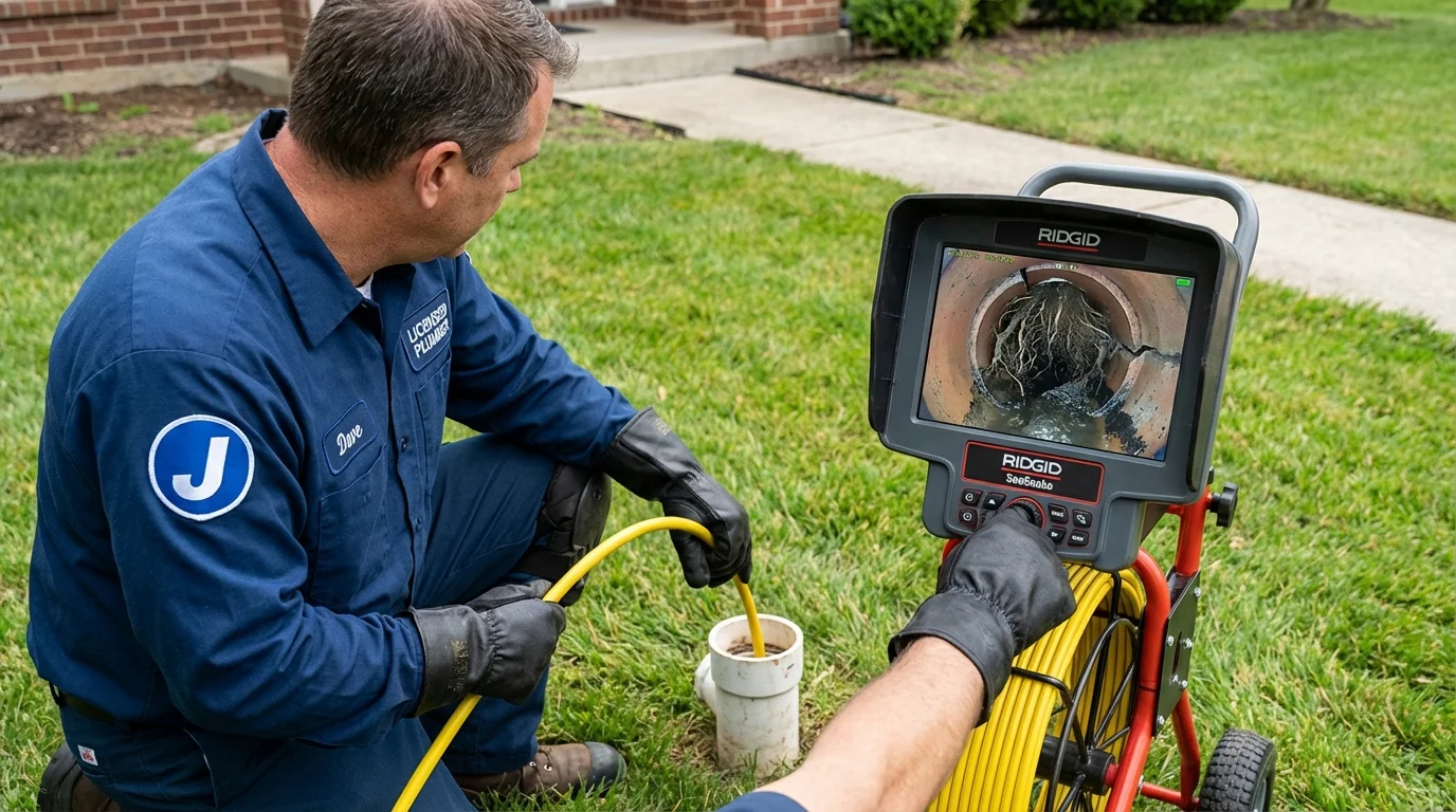 Sewer camera inspection being performed by Johns Plumbing LLC in Sugarcreek